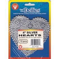 Paper doilies - Heart 4'' - Silver