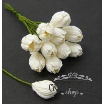 White Mulberry Paper Tulip Flowers - 10mm