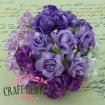 Mixed Purple/Lilac/White Mulberry Paper Wild Roses - 30mm