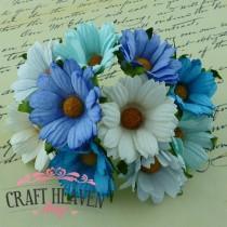 Mixed Blue/Aqua/White Mulberry Paper Chrysanthemums - 45mm